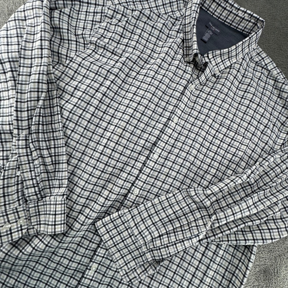 Van Heusen Flex Shirt Mens XXL Gray Pla Long Sleeve Button Down 18-18.5
